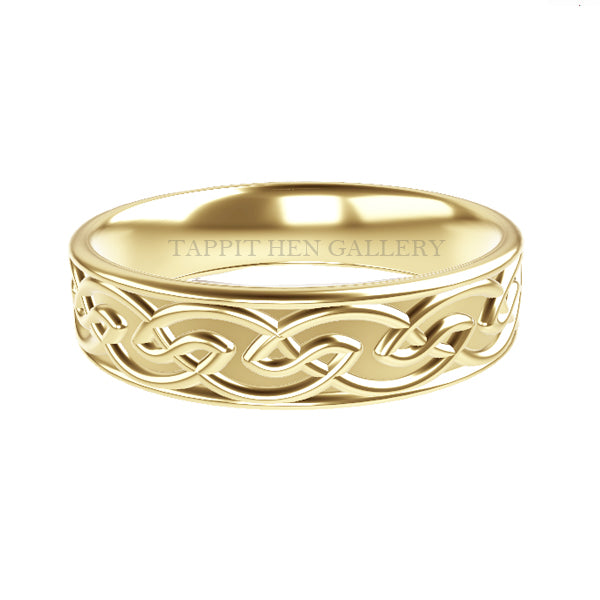 5mm Comfy Fit Edinburgh Celtic knotwork Ring in 9ct Yellow Gold Tappit Hen Gallery Scottish Celtic Jewellers