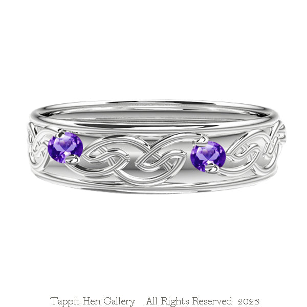 CELTIC FLOW EDINBURGH AMETHYST WEDDING RING IN WHITE GOLD