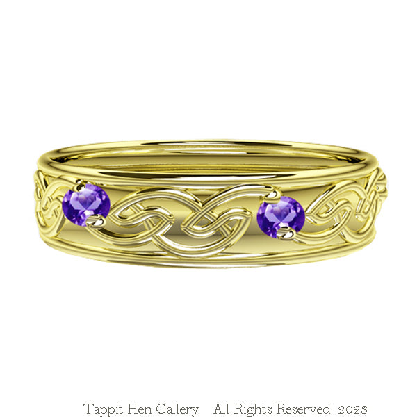 Celtic Flow Edinburgh Amethyst Wedding Ring in Yellow Gold