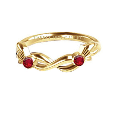 Celtic Thistle Torque Twist Engagement Ring in 9ct Yellow Gold with Rubies
