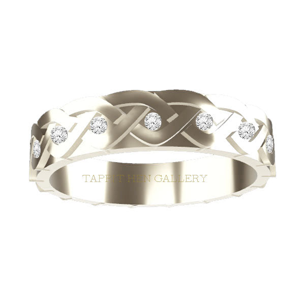 WHITE GOLD DIAMOND CELTIC PLEAT FLOW WEDDING RING