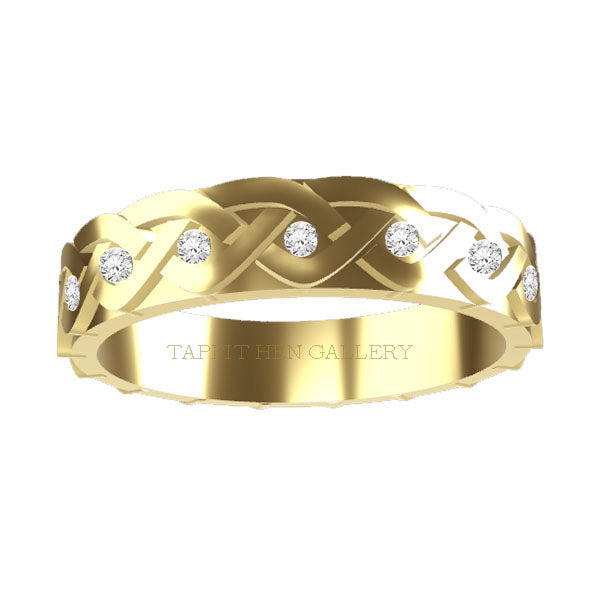 YELLOW GOLD DIAMOND CELTIC PLEAT FLOW WEDDING RING