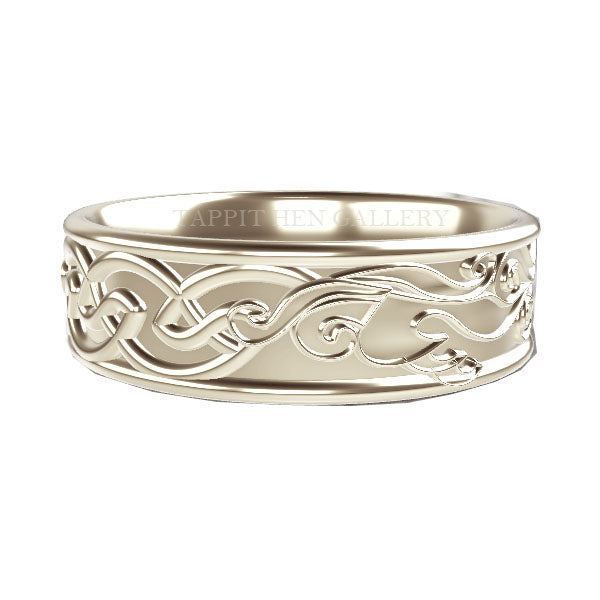 EDINBURGH CELTIC FLOW WAVES WEDDING RING IN 9CT WHITE GOLD