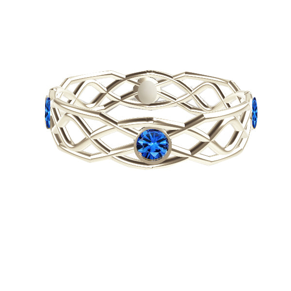 FLOW PIPED OPEN SAPPHIRE RING IN 9CT WHITE GOLD FLOW PIPED OPEN SAPPHIRE RING IN 9CT WHITE GOLD