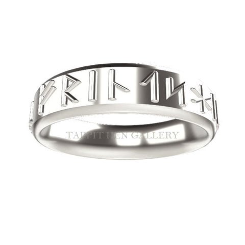 LOVE LOYALTY AND FRIENDSHIP RAISED RUNIC RING IN 9CT WHITE GOLD