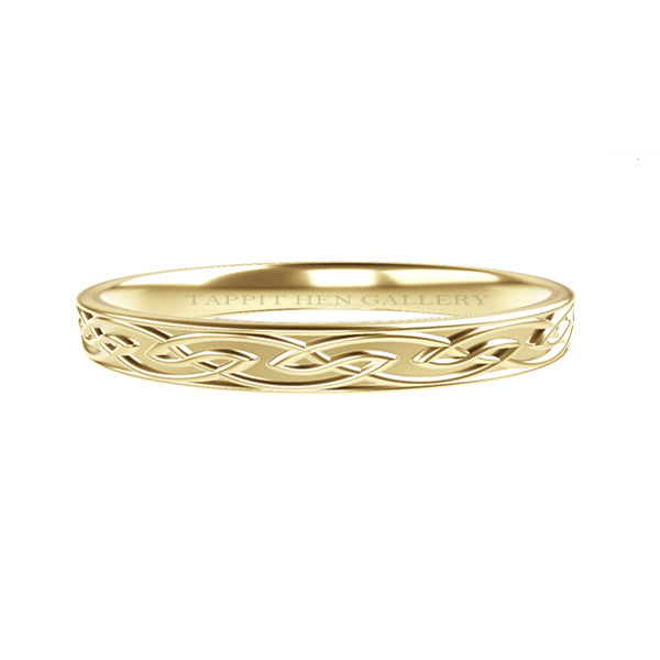 NARROW EDINBURGH CELTIC KNOT WORK WEDDING RING IN YELLOW GOLD