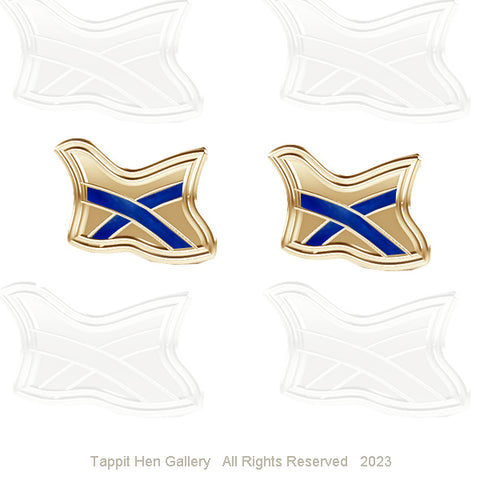 SALTIRE SCOTTISH FLAG EARRINGS WITH ROYAL BLUE ENAMEL IN 9CT YELLOW GOLD