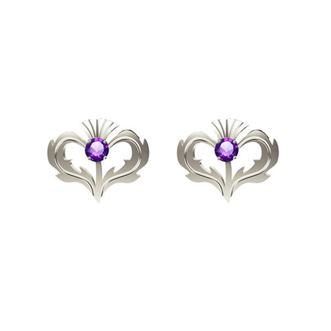 Silver Thistle Earrings with Amethyst