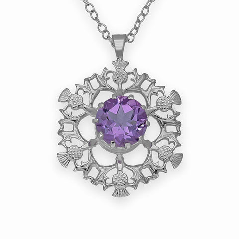 Scottish Six Thistle Pendant in Sterling Silver with Amethyst