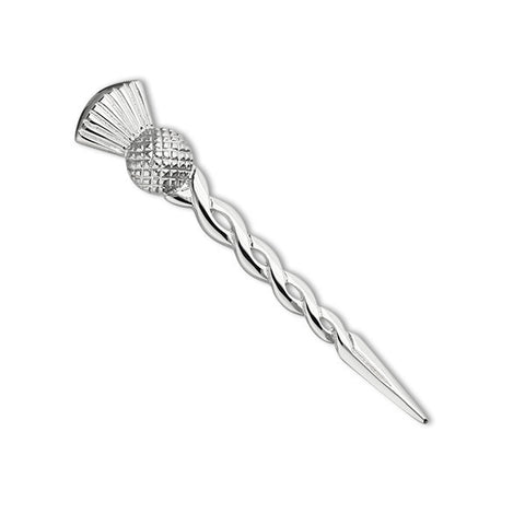 Scottish Thistle Head Twist Brooch Pin In Silver