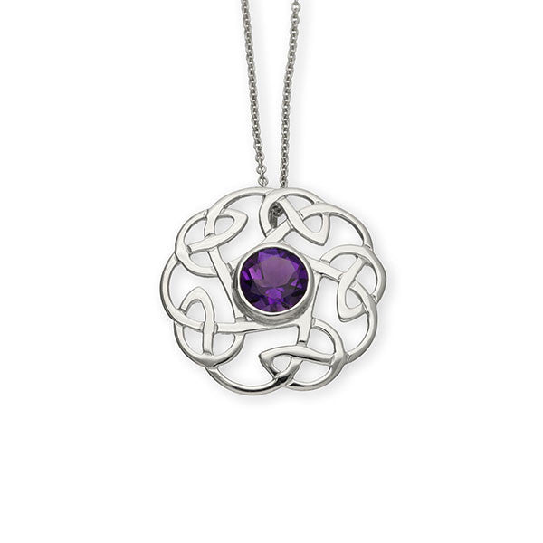 Intricate Celtic Knot Work Round Pendant with Amethyst Intricate Celtic Knot Work Round Pendant with Amethyst