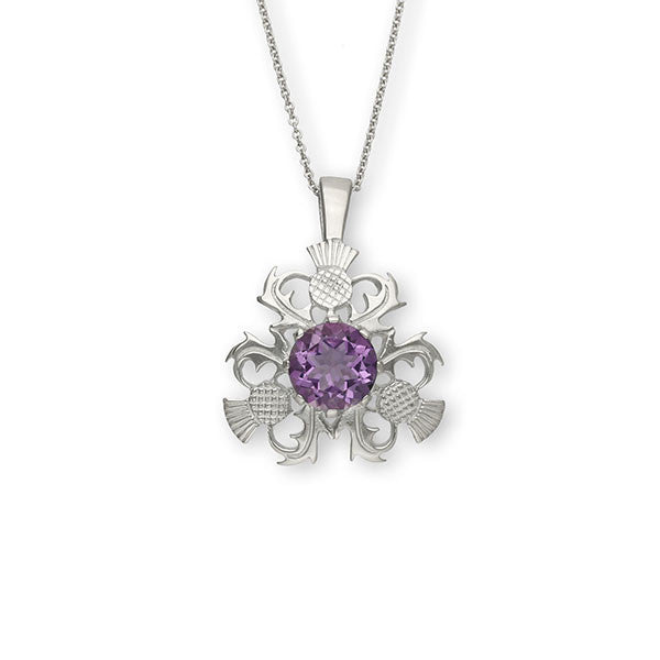 Scottish Tri Thistle Pendant in Sterling Silver with Amethyst