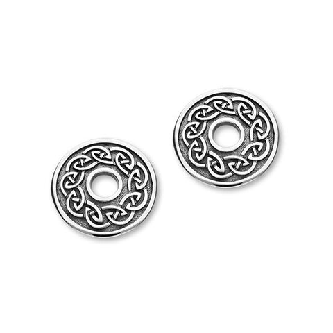Round Celtic Knot Work Oxidised Silver Stud Earrings