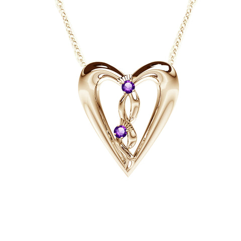 Edinburgh Celtic Thistle Heart Necklace with Amethyst