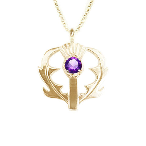 SCOTTISH THISTLE PENDANT WITH AMETHYST IN YELLOW GOLD