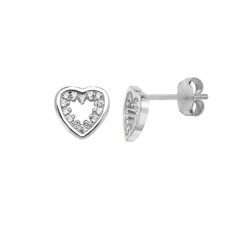 Sterling Silver open heart studs with CZ's