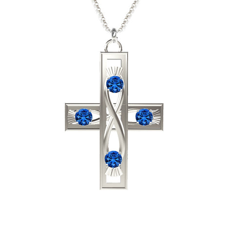 Celtic Infinity Thistle Cross Necklace with Sapphire