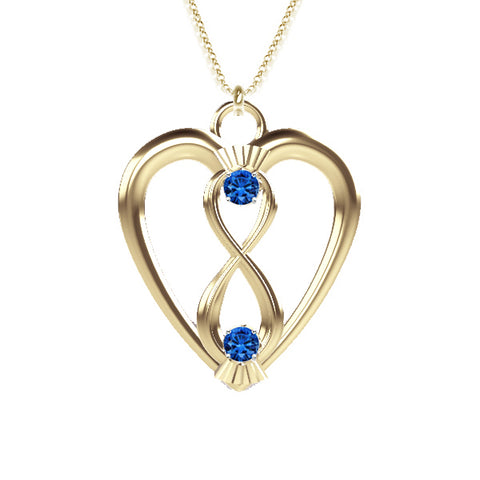 CELTIC INFINITY THISTLE SAPPHIRE WEE HEART NECKLACE
