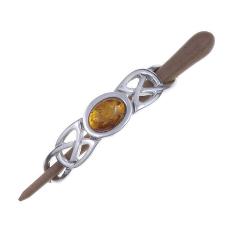 Celtic Knot Cabochon Gemstone Hair Slide In Rosewood & Pewter