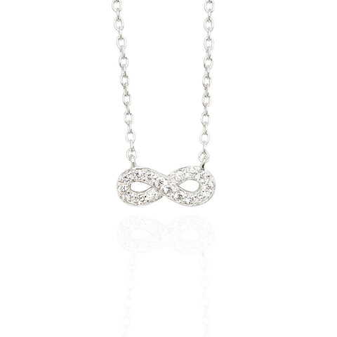 Sterling Silver Small Infinity Necklace with Pave Set CZs