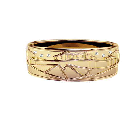 Edinburgh Castle Wedding Ring with Diamond Stars