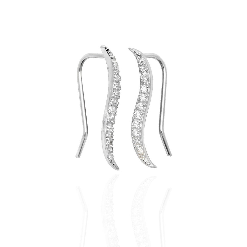 Sterling Silver Pave Swirl Ear Climber Earrings