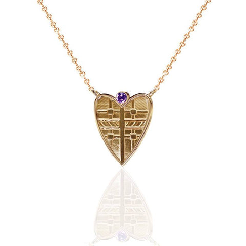 Fluid Tartan Heart Necklace with Amethyst in Solid Gold Fluid Tartan Heart Necklace with Amethyst in Solid Gold