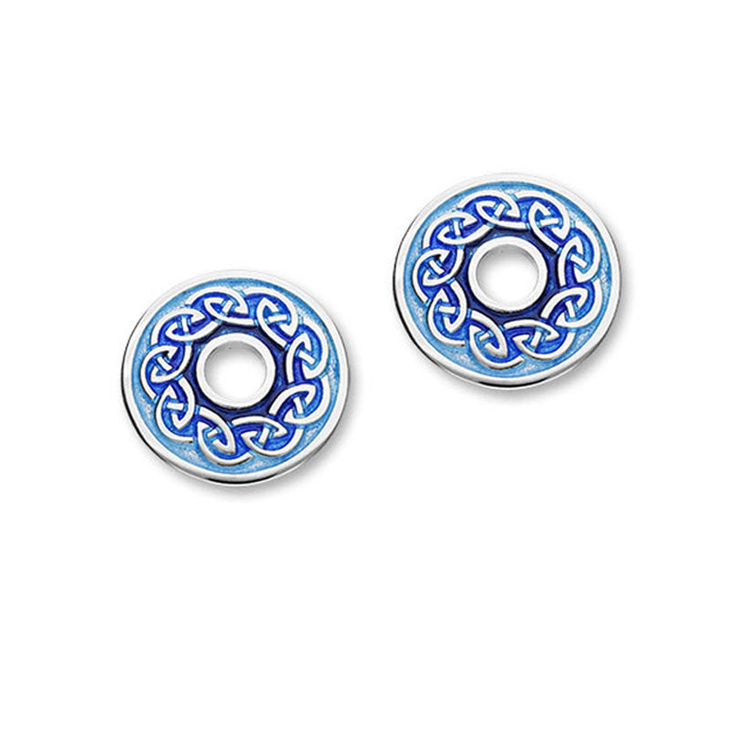 Round Celtic Knot Work Enamelled Silver Stud Earrings