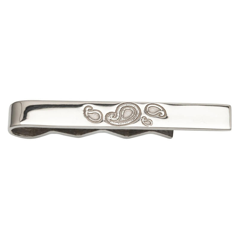 Minimal Paisley Pattern Tie Slide In Silver