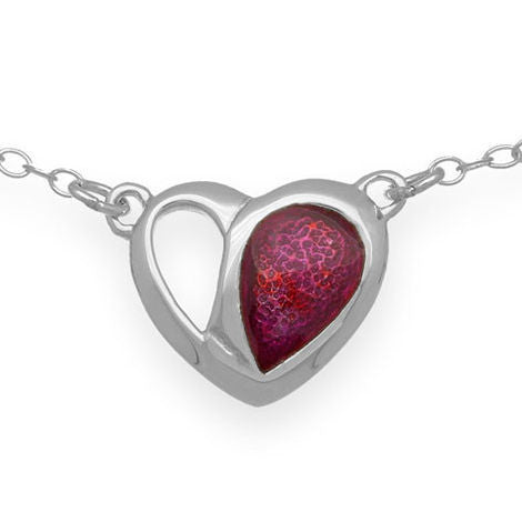 Passion Pink Enamelled Heart Chain Link Necklace In Silver