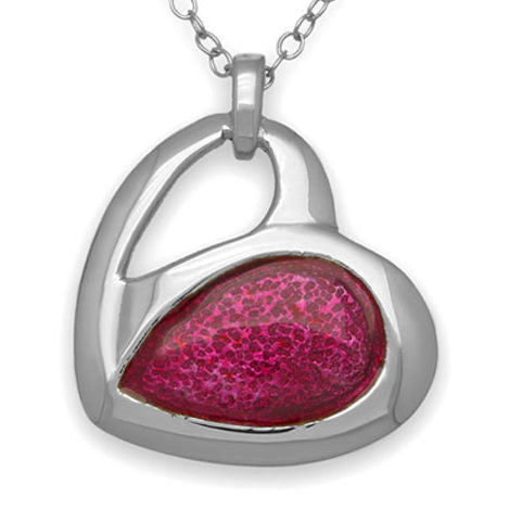 Passion Pink Enamelled Heart Pendant Necklace In Silver