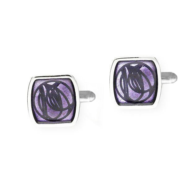 Rennie Mackintosh Enamelled Square Rose Stud Cufflinks in Silver