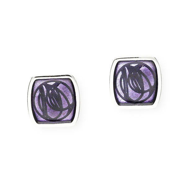 Rennie Mackintosh Enamelled Square Rose Stud Earrings in Silver