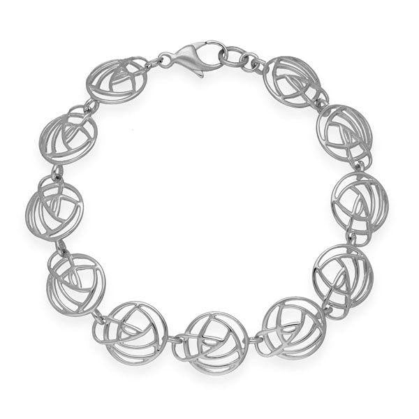 Rennie Mackintosh Round Link Rose Bracelet in Silver