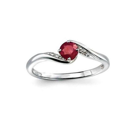 Pave Diamond & Ruby Swirl Engagement Ring in White Gold