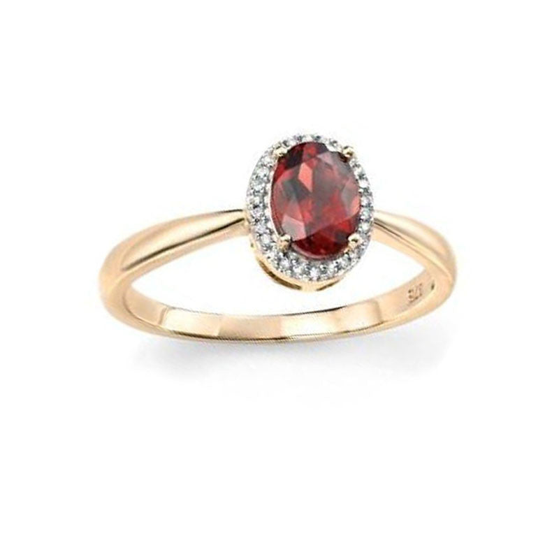 Oval Garnet Diamond Engagement Ring in Yellow Gold