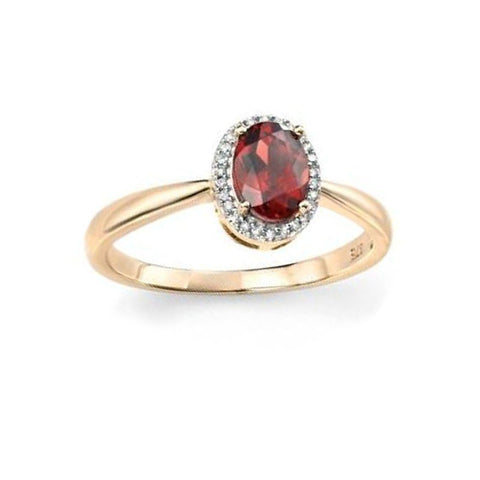 Oval Garnet Diamond Engagement Ring in Yellow Gold