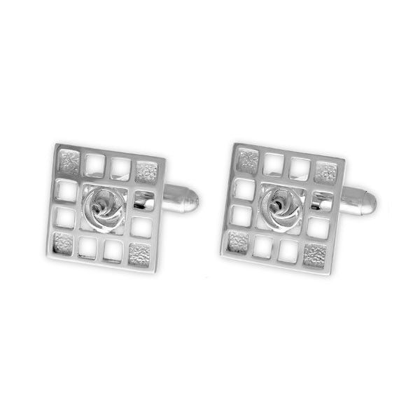 Square Rennie Mackintosh Rose Art Deco Cufflinks In Silver Square Rennie Mackintosh Rose Art Deco Cufflinks In Silver