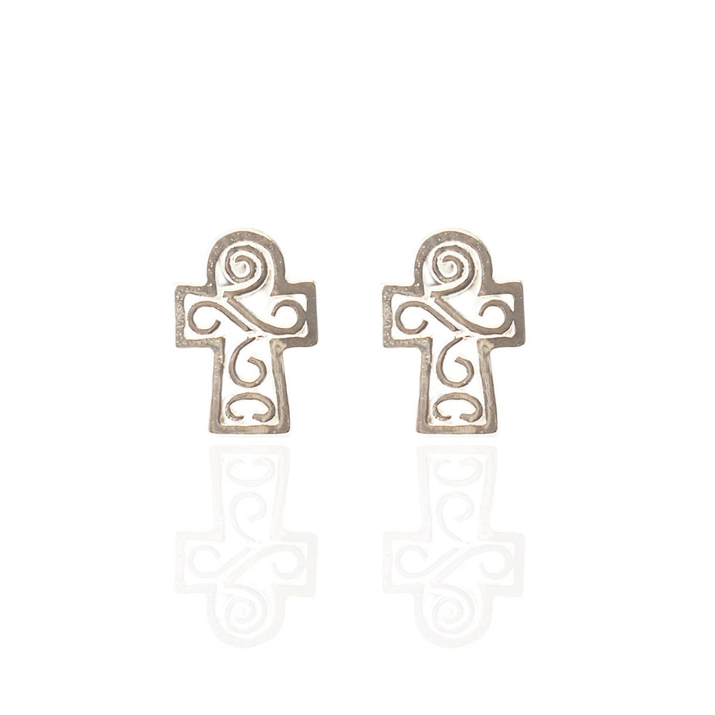 Sterling Silver Tiny Scroll Cross Studs