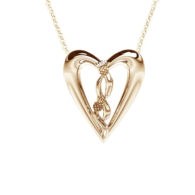 Edinburgh Celtic Thistle Heart Necklace in Yellow Gold