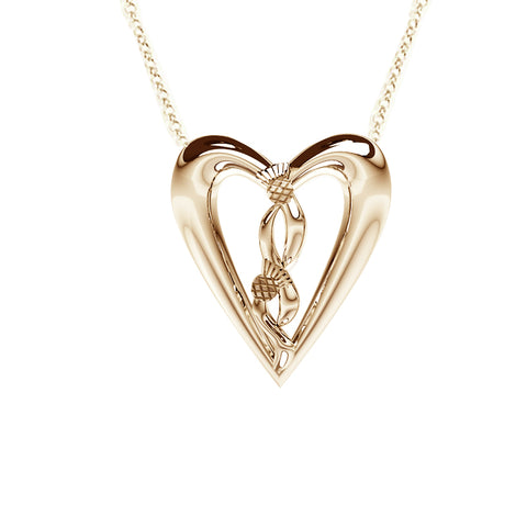 Edinburgh Celtic Thistle Heart Necklace in Yellow Gold