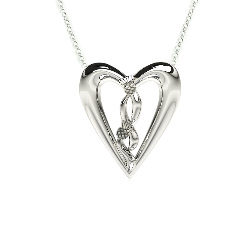 Edinburgh Celtic Thistle Heart Necklace in Silver