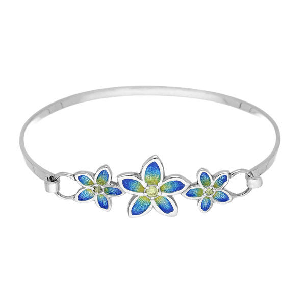 Yellow Cubic Zirconia Flower Bangle In Silver