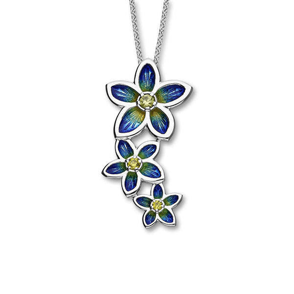 Yellow Cubic Zirconia Triple Flower Blue Pendant In Silver