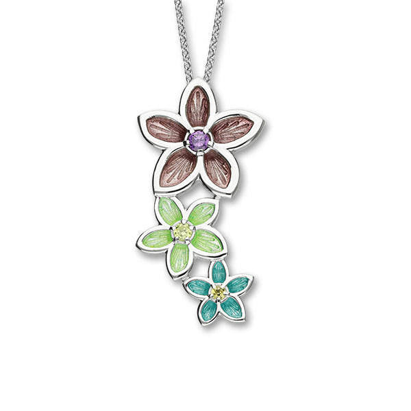 Yellow Cubic Zirconia Triple Flower Pastel Pendant In Silver