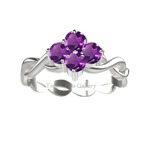 AMETHYST CLUSTER CELTIC TWIST ENGAGEMENT RING IN 9 CT WHITE GOLD
