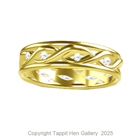 Celtic Flow Piped Twist Diamond Wedding Ring in 9ct Yellow Gold