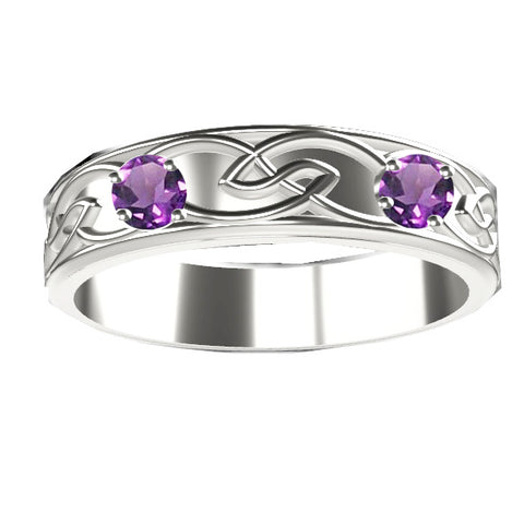 Edinburgh Celtic Knot 2 Amethyst Wedding RIng in 9ct White Gold
