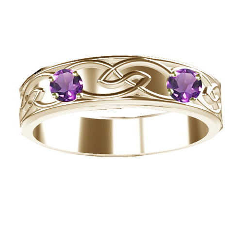 Edinburgh Celtic Knot 2 Amethyst Wedding RIng in 9ct Yellow Gold