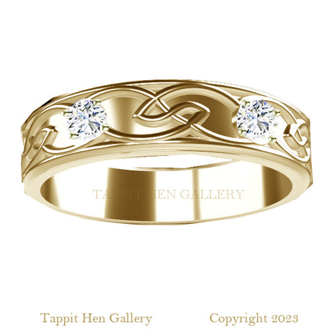 EDINBURGH CELTIC WEDDING RING WITH 2 DIAMONDS IN 9CT YELLOW GOLD